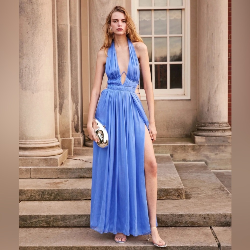 cult gaia Periwinkle Halter Maxi Dress with High Slit NWOT